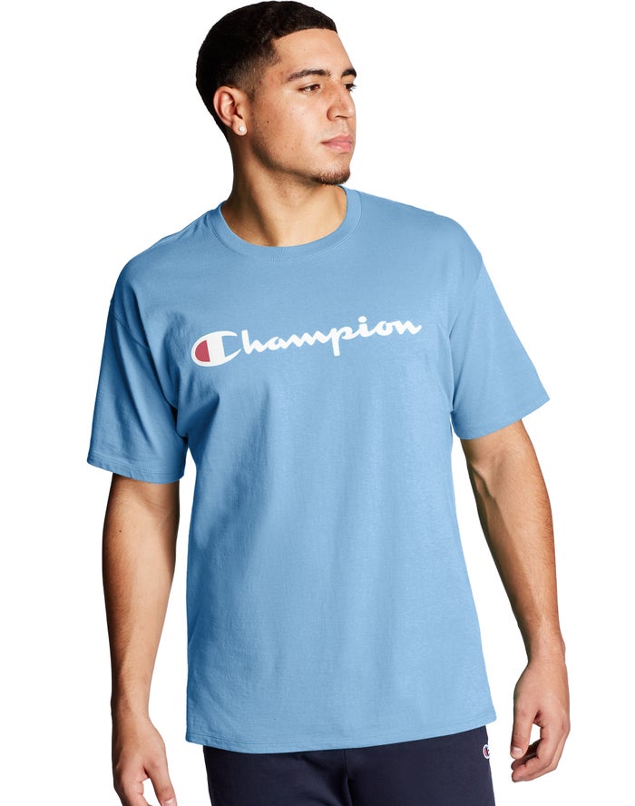 Champion T-Shirt Heren - Blauw - Graphic Jersey Script Logo ( 746318-FVO )